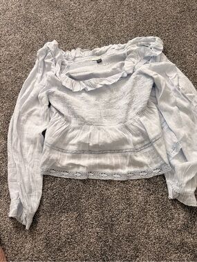 American Eagle Outfitters Soft Blue Ruffled Smocked Peasant Blouse